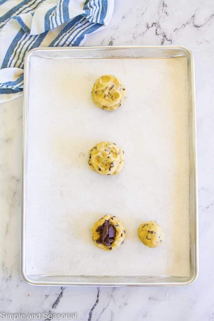 cookie dough balls filled with chocolate and then covered with additional dough