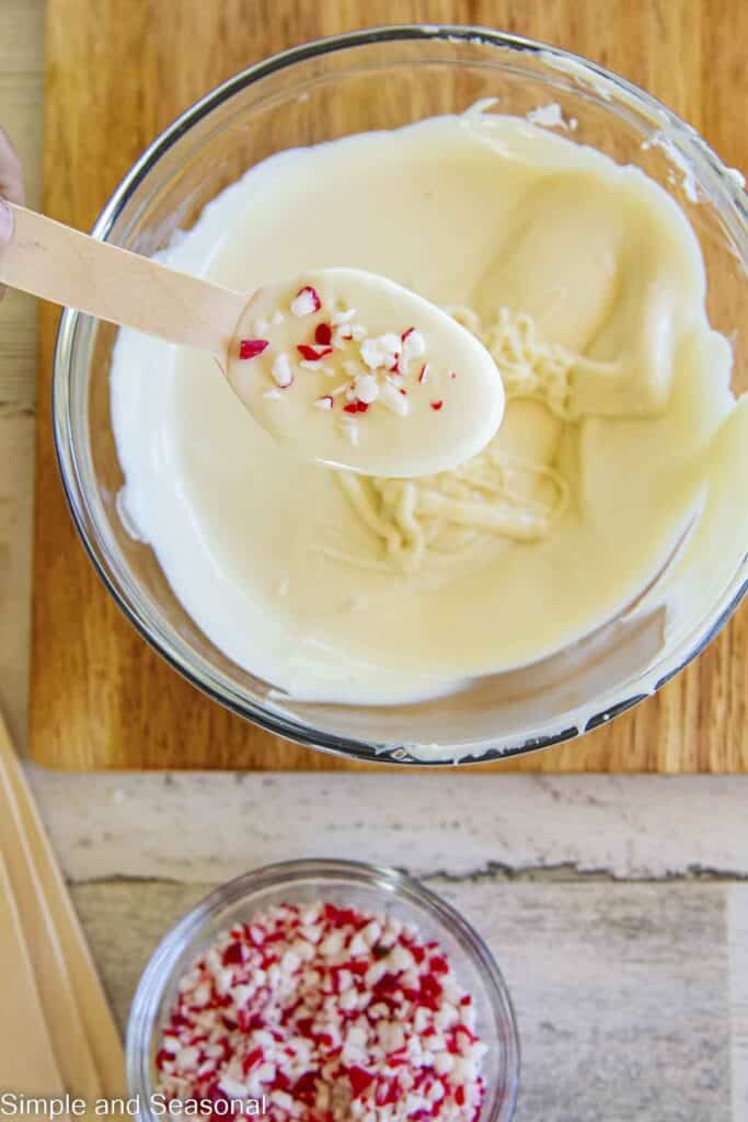 peppermint pieces sprinkled over white chocolate