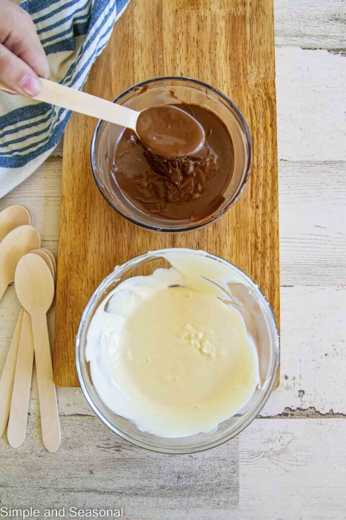 melted milk chocolate and white chocolate