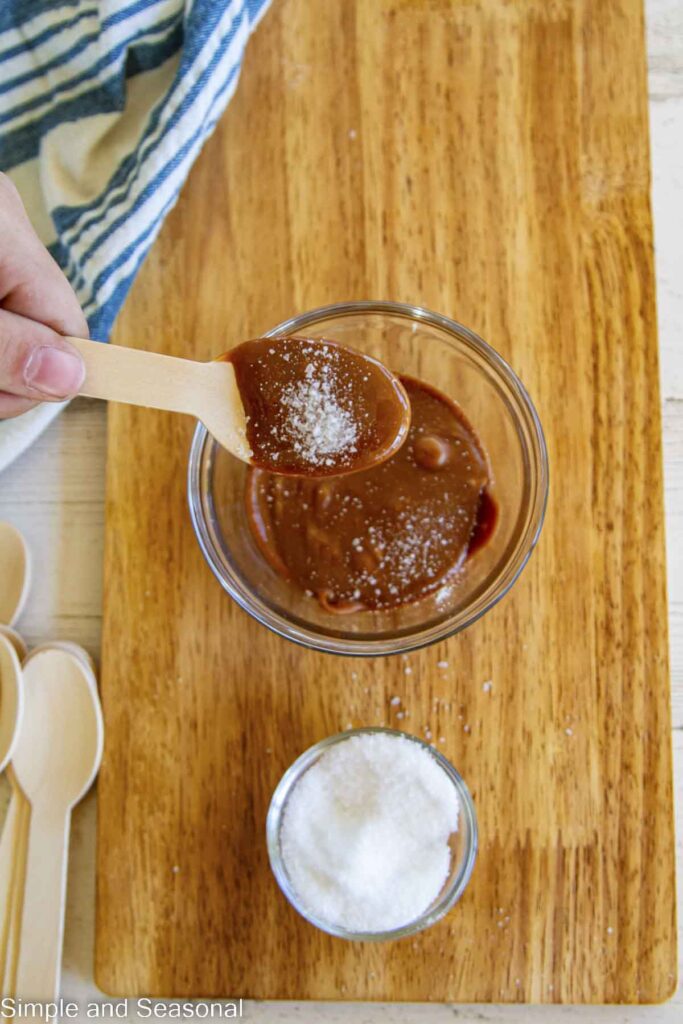 salt sprinkled on melted caramel