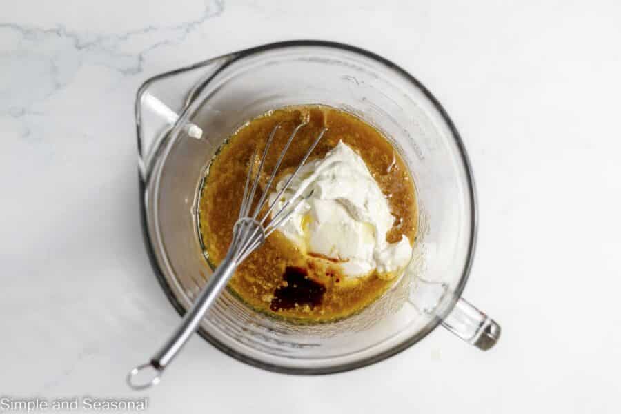 sour cream, oil and vanilla added to egg and sugar mixture
