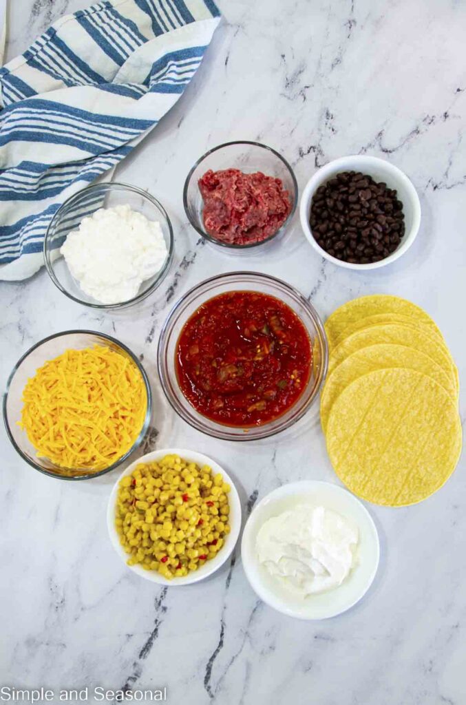 ingredients for tex mex casserole (listed below)