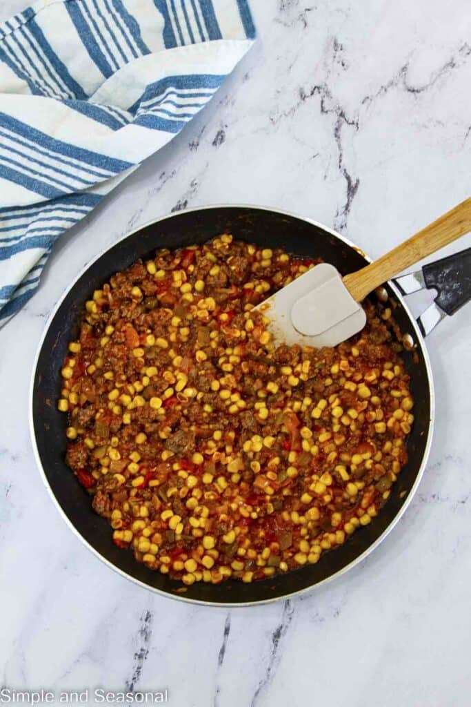 meat mixture in a frying pan