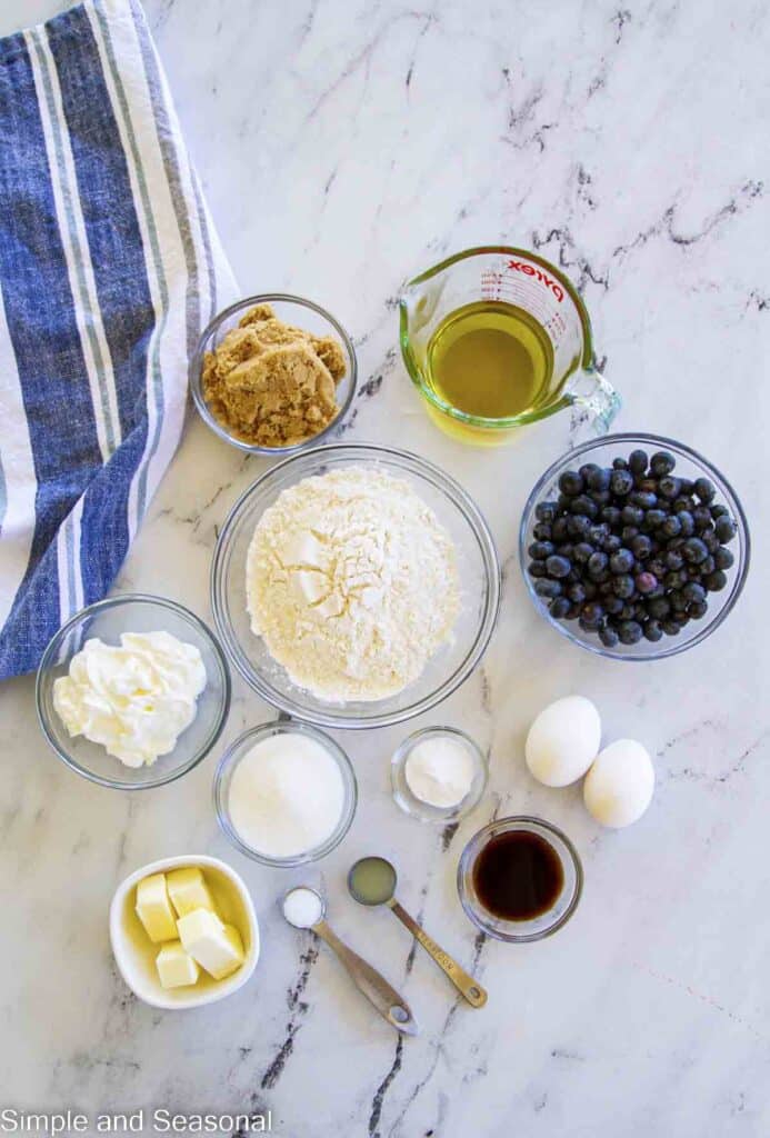 ingredients for upside down blueberry cake