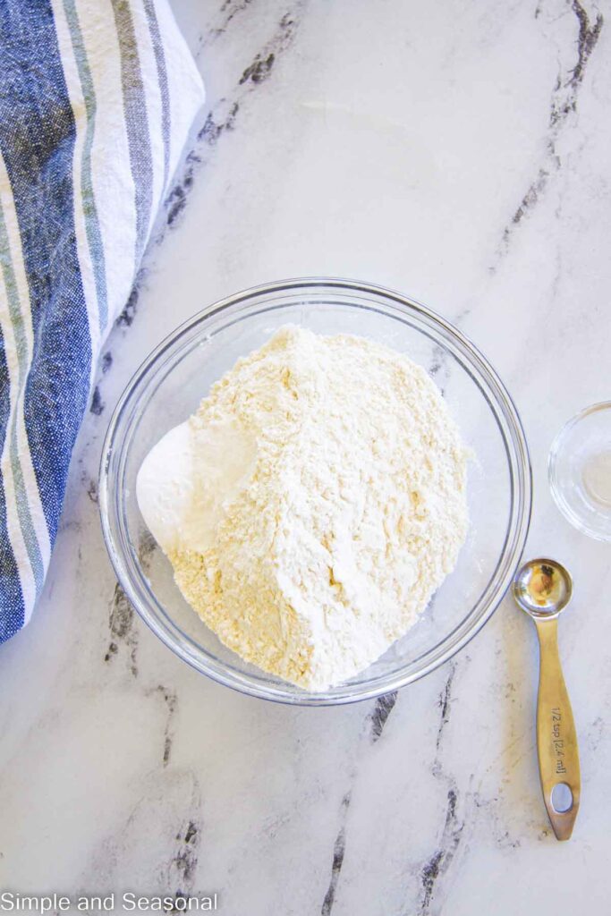flour, soda and salt in a bowl