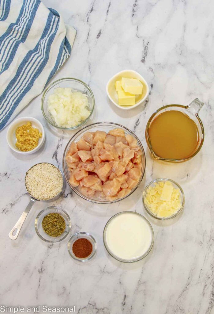 ingredients for recipe for creamy parmesan chicken and rice