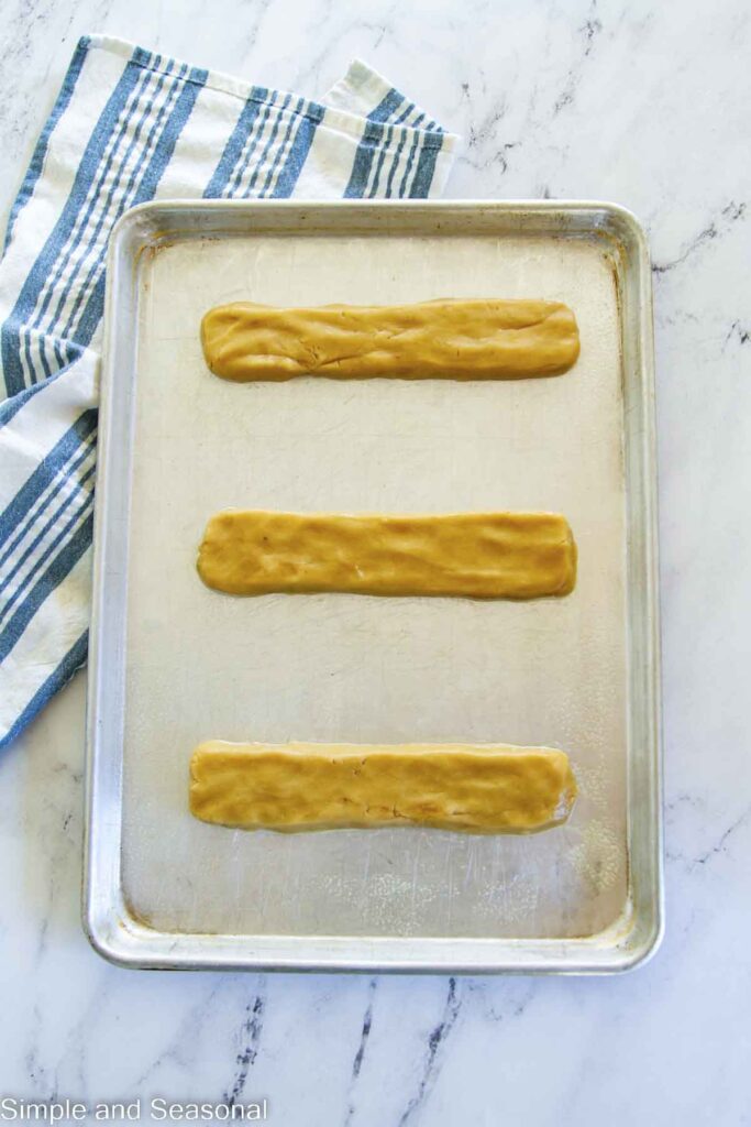 rectangular strips of cookie dough on a baking pan
