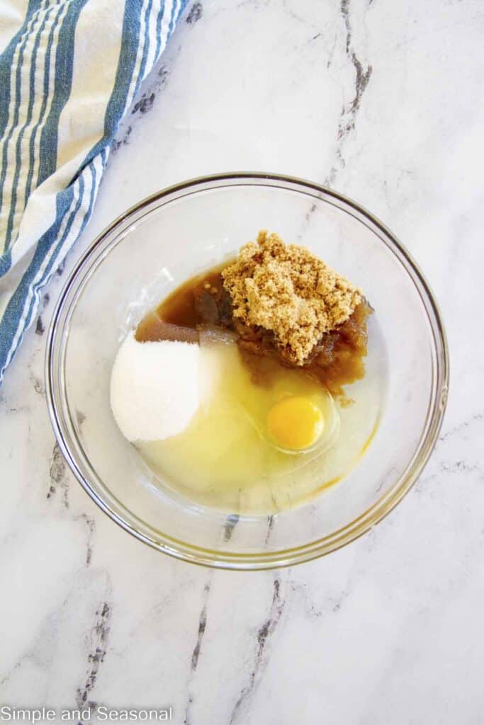 wet ingredients in a glass bowl